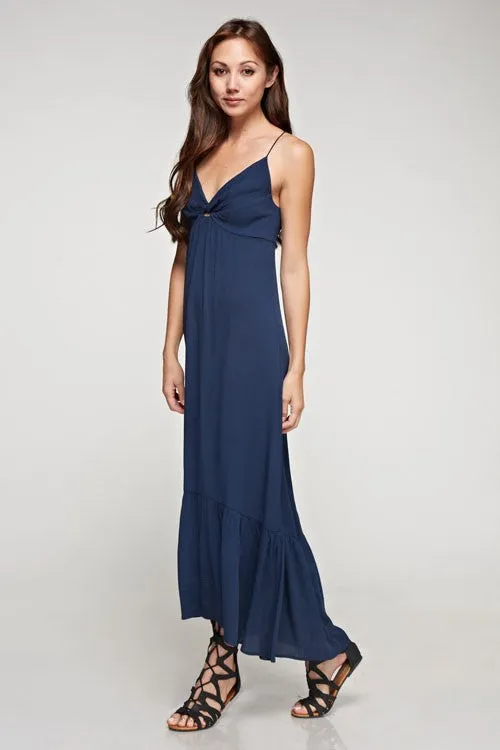 Solid Twist Front Maxi Dress