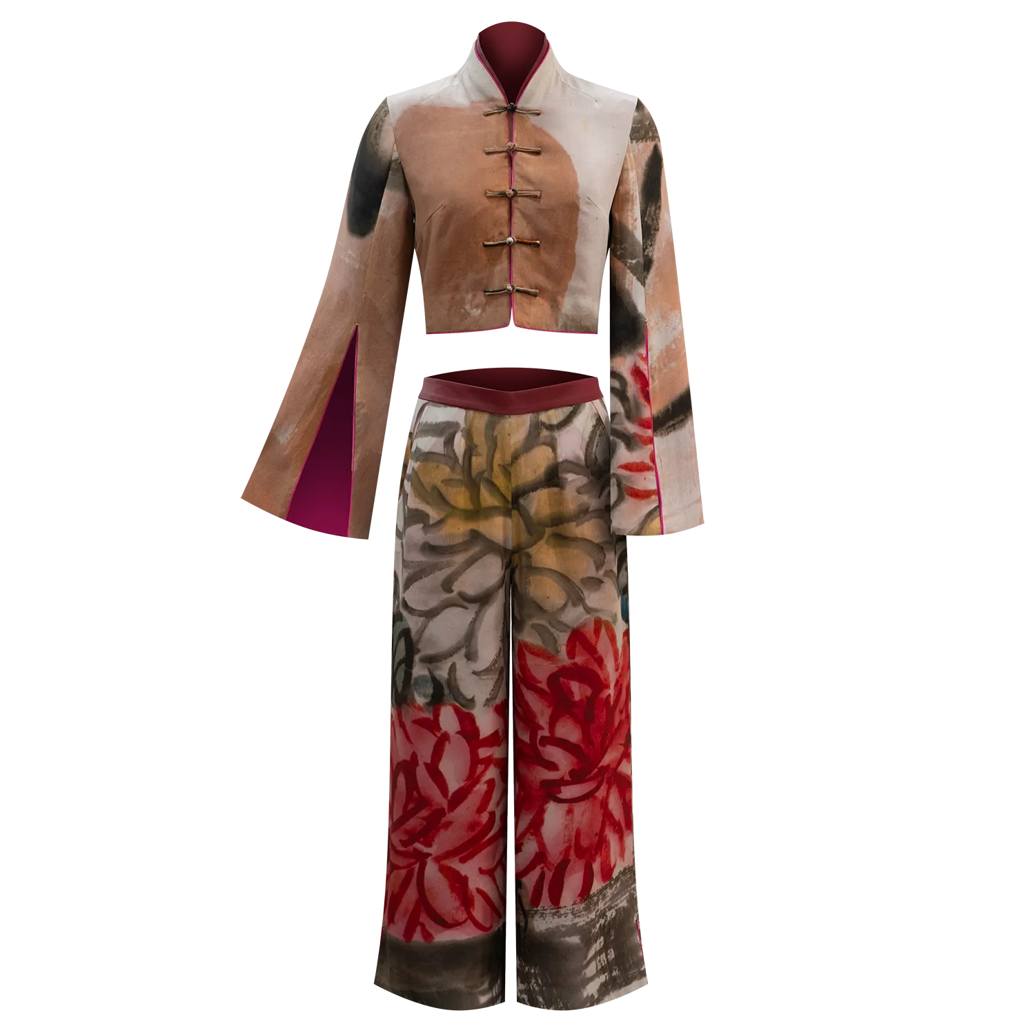 SPARKLE COLLECTION x HKMoA【WINE & CHRYSANTHEMUMS】100% Silk Cheongsam Wide-Legged Pants (延年壽酒)(齊白石)