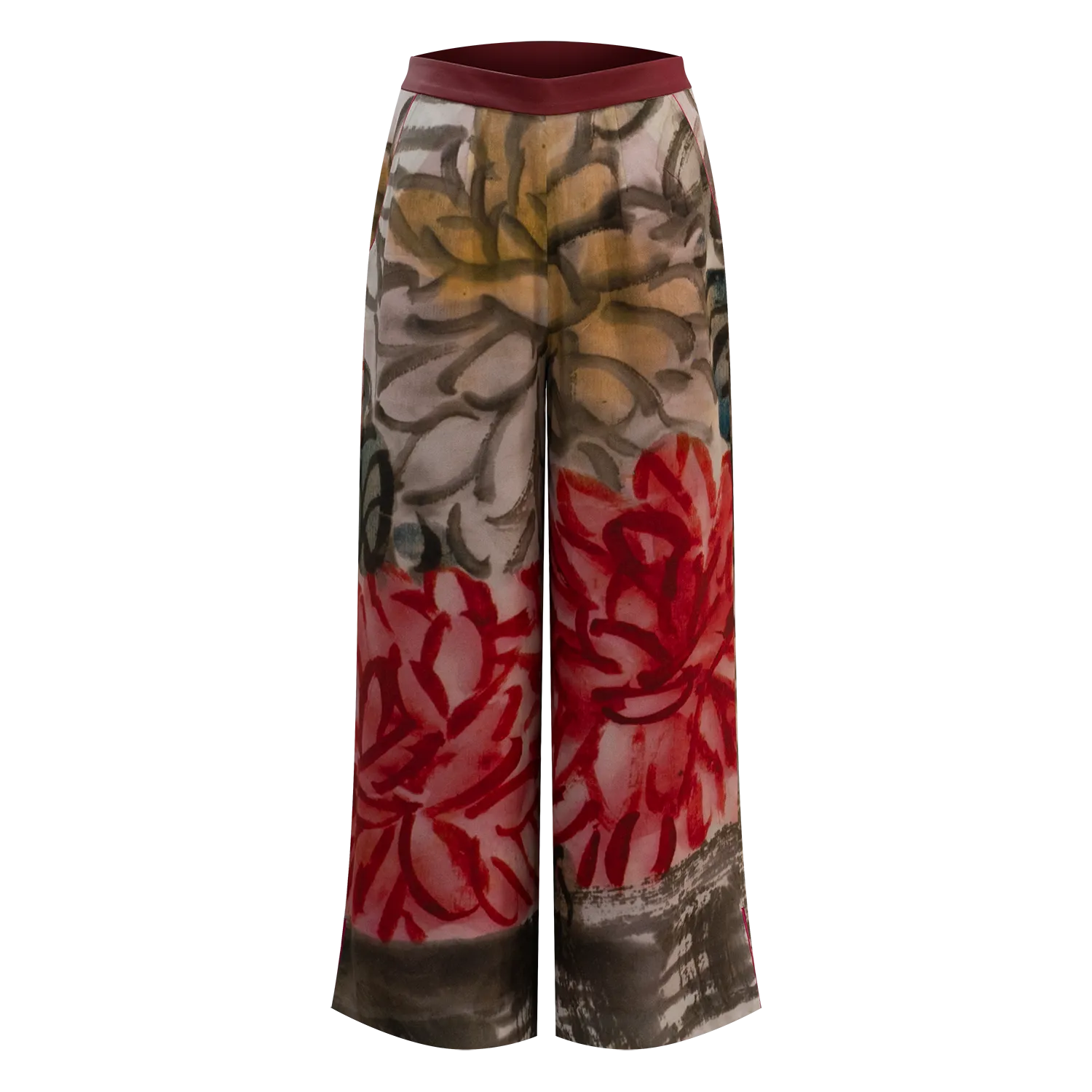 SPARKLE COLLECTION x HKMoA【WINE & CHRYSANTHEMUMS】100% Silk Cheongsam Wide-Legged Pants (延年壽酒)(齊白石)