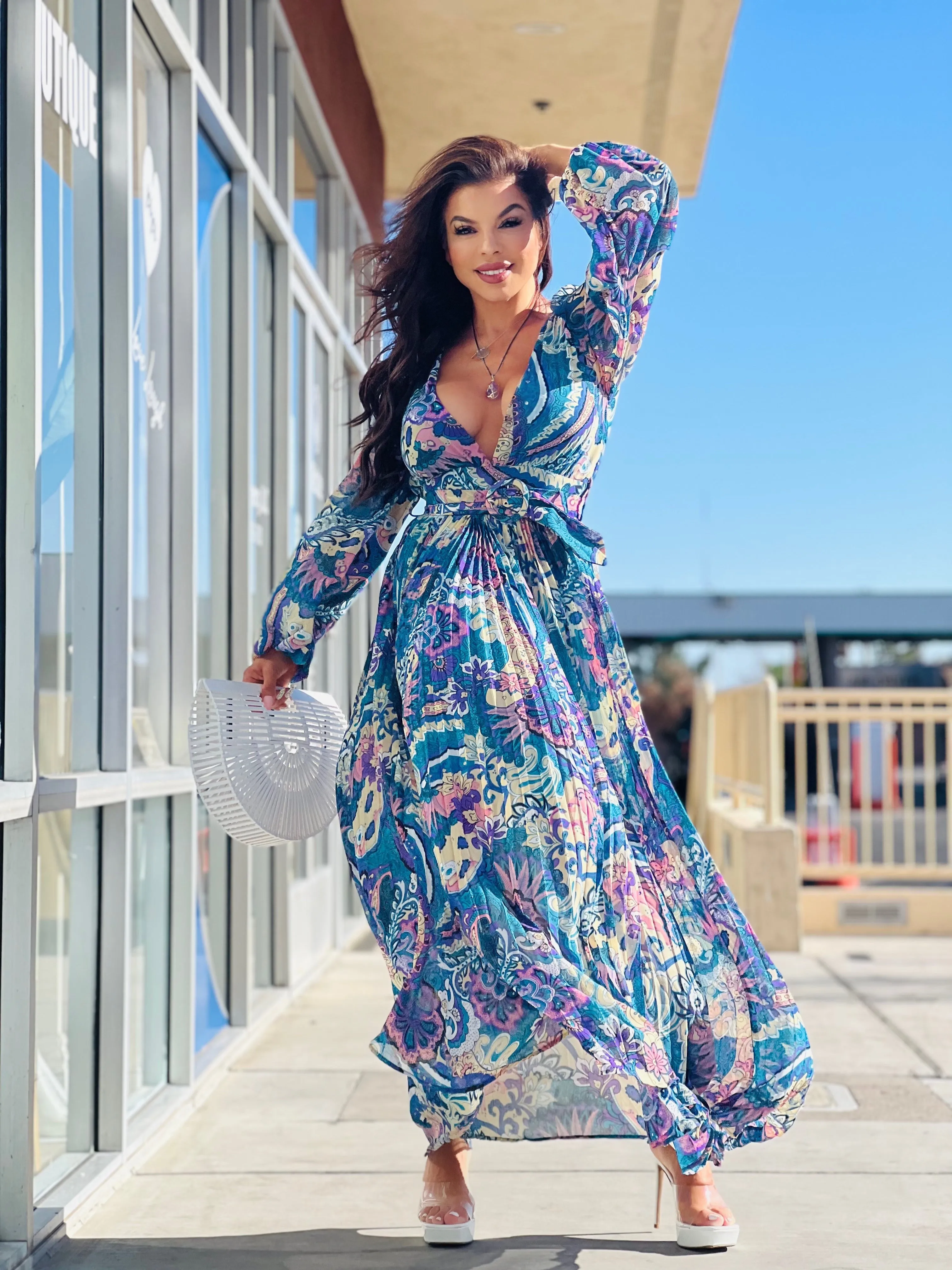 SPRING FEELS Floral Maxi Long Dress Purple Teal