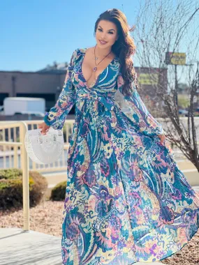 SPRING FEELS Floral Maxi Long Dress Purple Teal