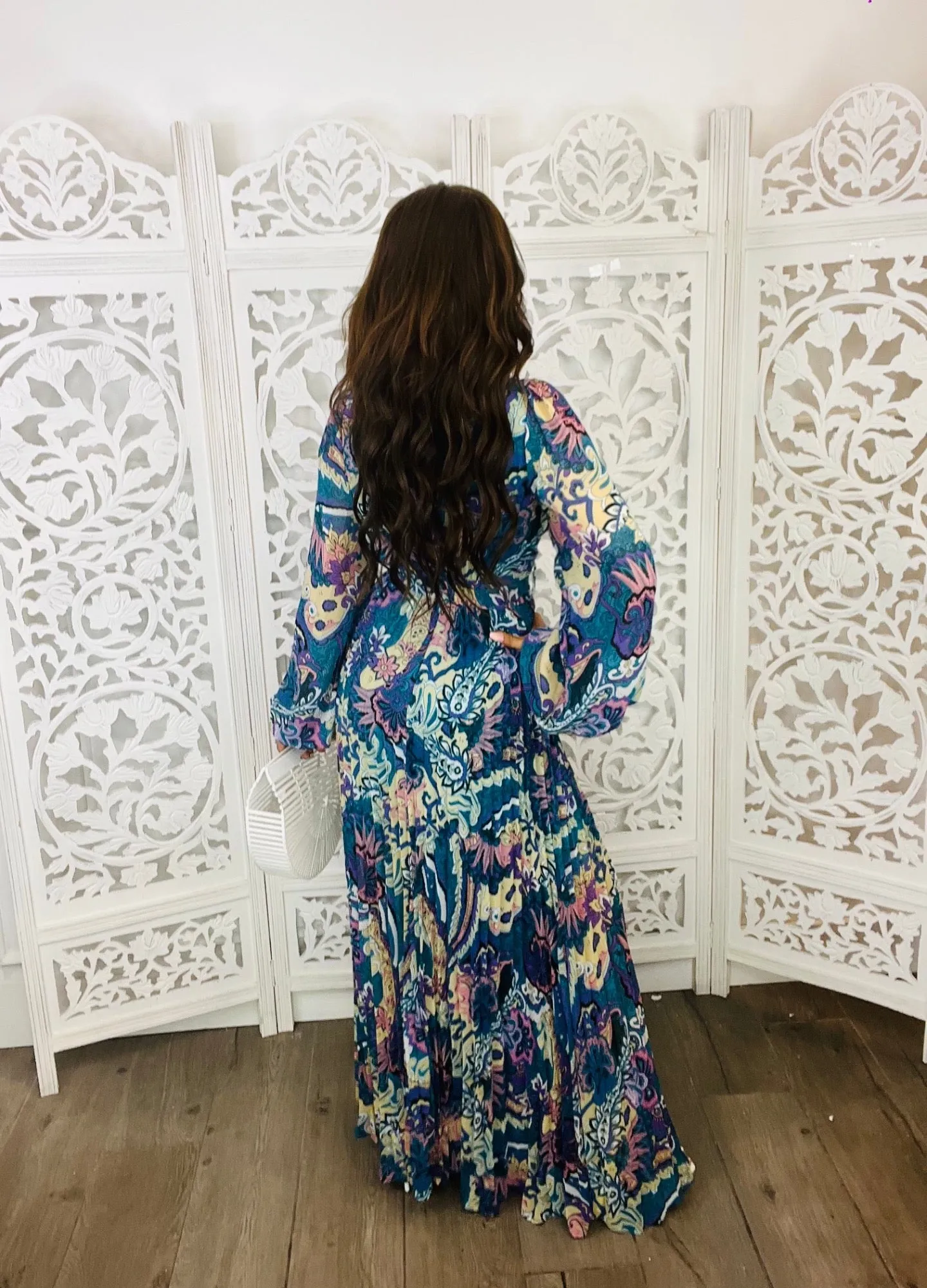 SPRING FEELS Floral Maxi Long Dress Purple Teal