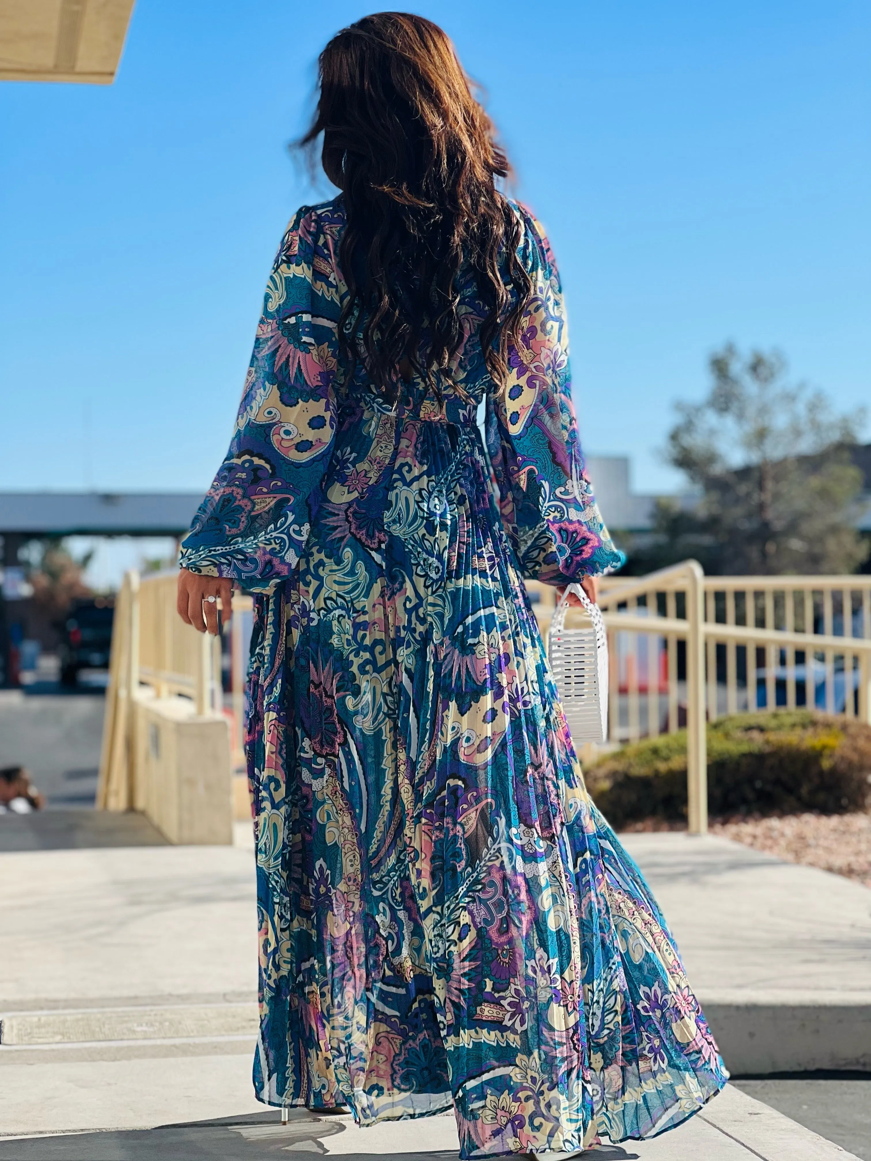 SPRING FEELS Floral Maxi Long Dress Purple Teal