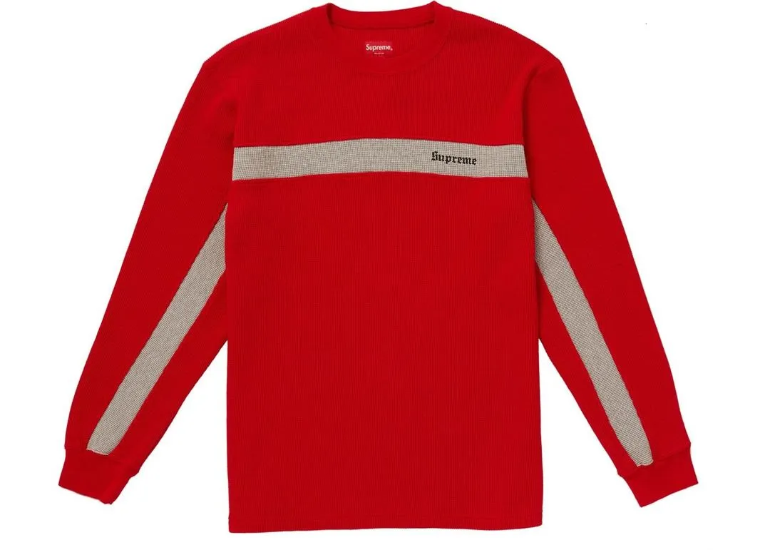 Supreme Panel Stripe Waffle Thermal Red