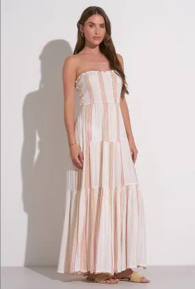 Taylor Strapless Smocked Maxi Dress in White/Pink Stripe