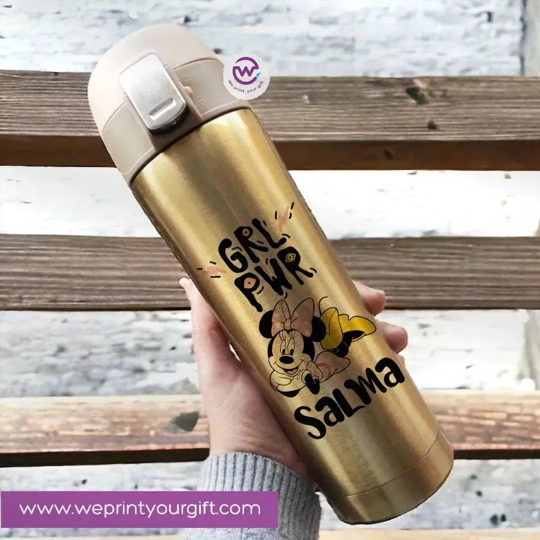 Thermal Mug With lock -Gold-Minnie Mouse