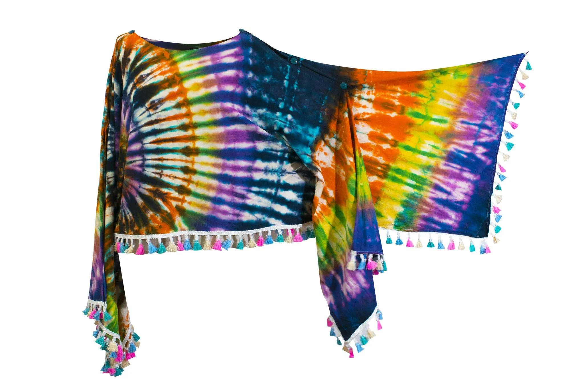 Tie dye Groovy Colors 2in1 Poncho Wrap Shawl Bohemian hippie festival beachwear