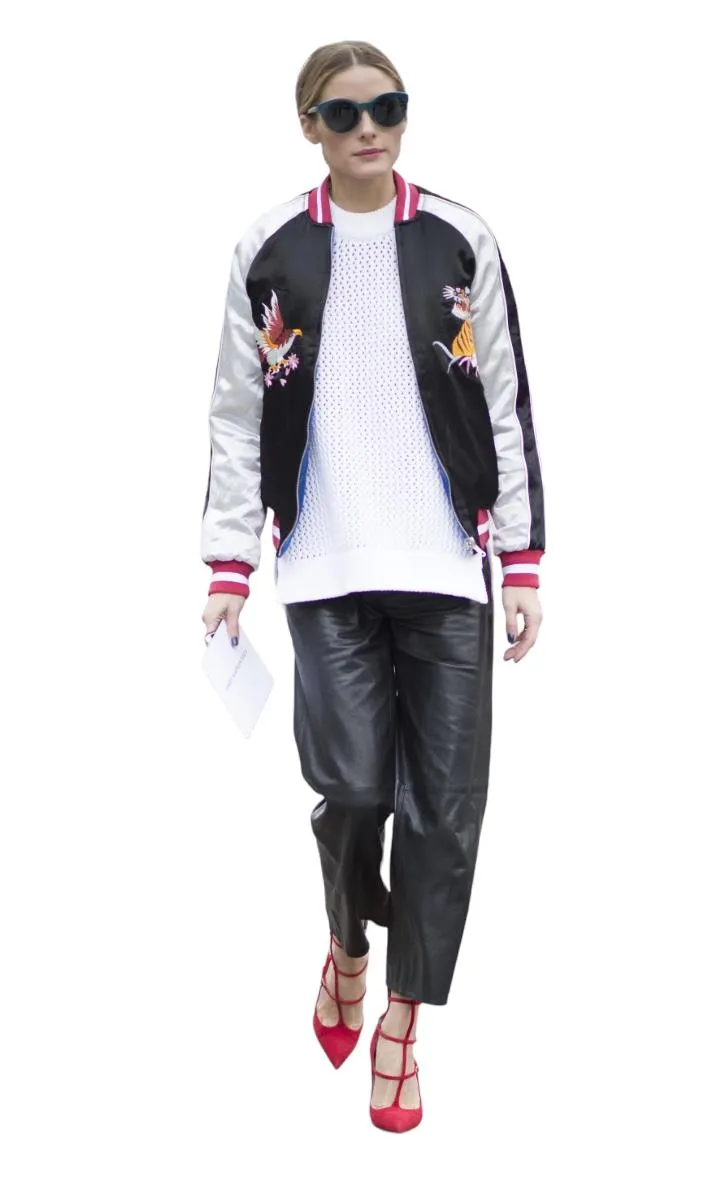 TOPSHOP Bomber Jacket | Sz 12, Reversible, Black/Blue, Embroidered, Quilted