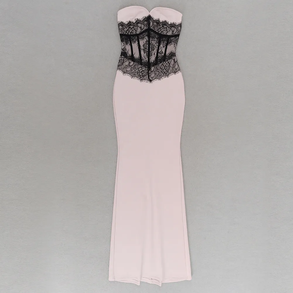 Tube Top Lace Contrast Color Slim Fit Patchwork Formal Dress