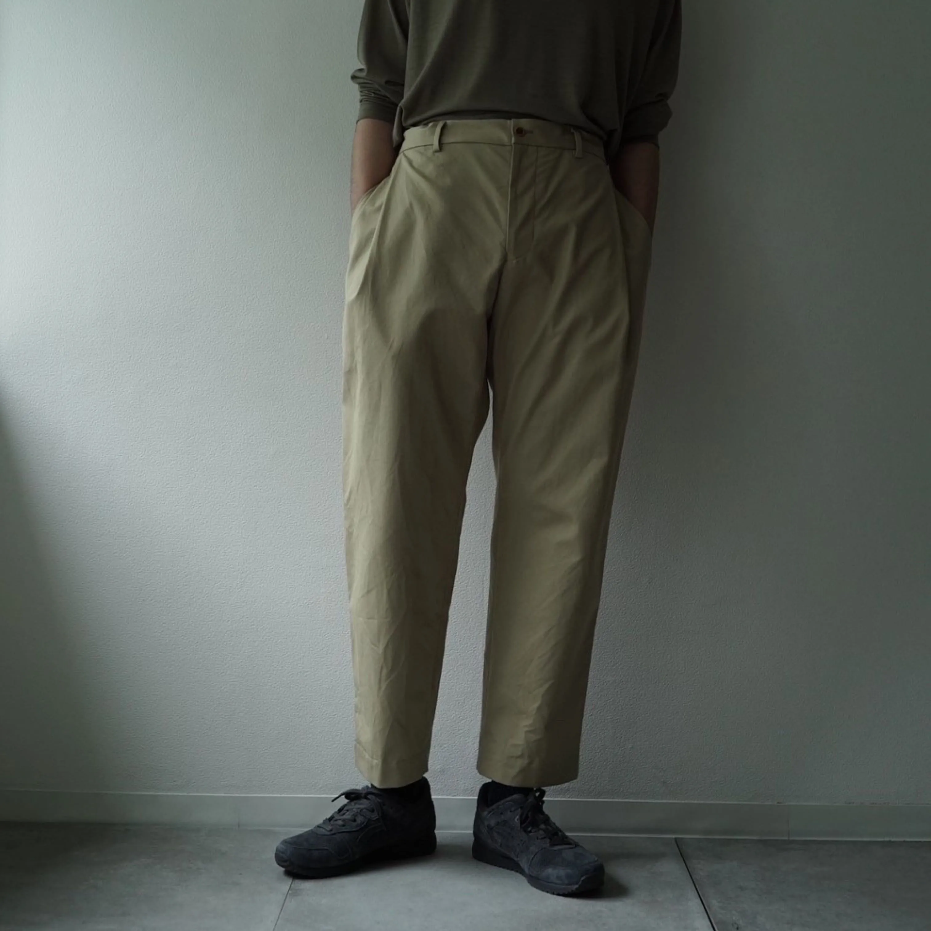 Ventile Cotton Weather Cloth Side Tuck Pants(BEIGE)