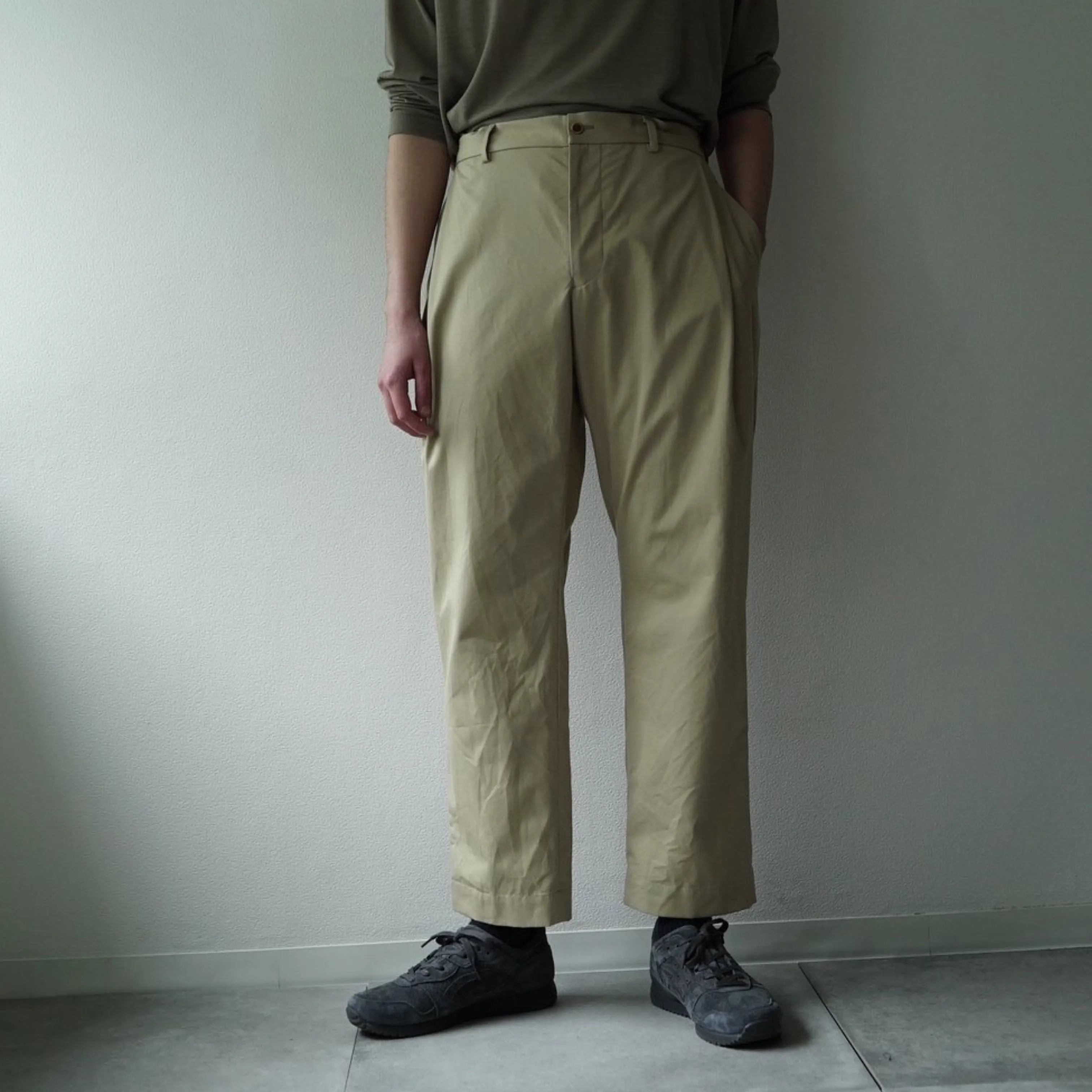 Ventile Cotton Weather Cloth Side Tuck Pants(BEIGE)