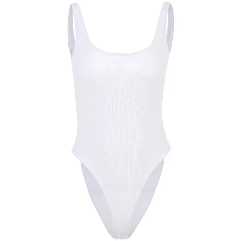 White Strappy Bodysuit Sexy Backless Ribbed Bodysuit