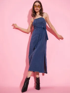 Women's Denim Corset Style Padded Maxi Dress - StyleStone