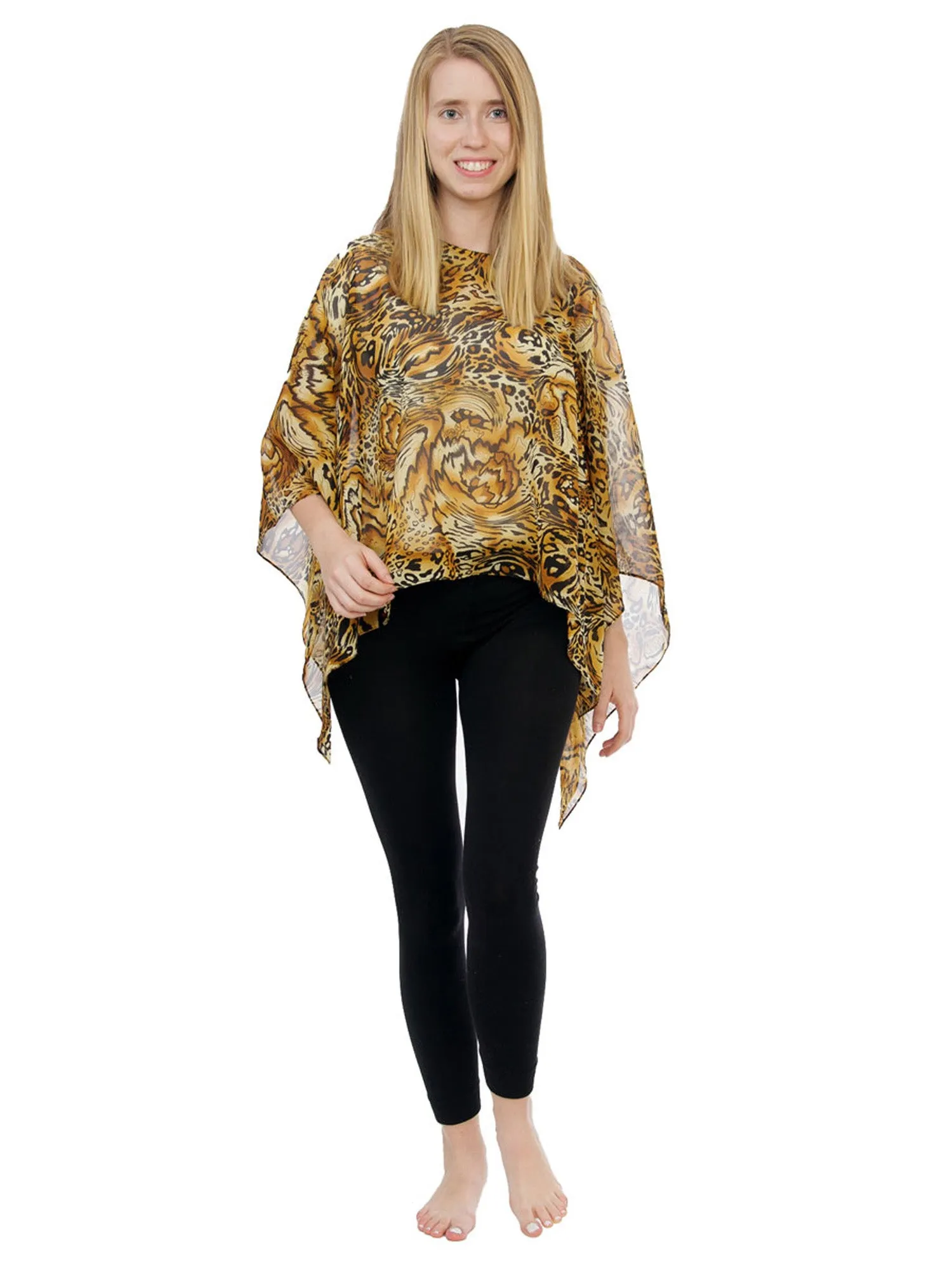 Women's Poncho, Beige Animal Print