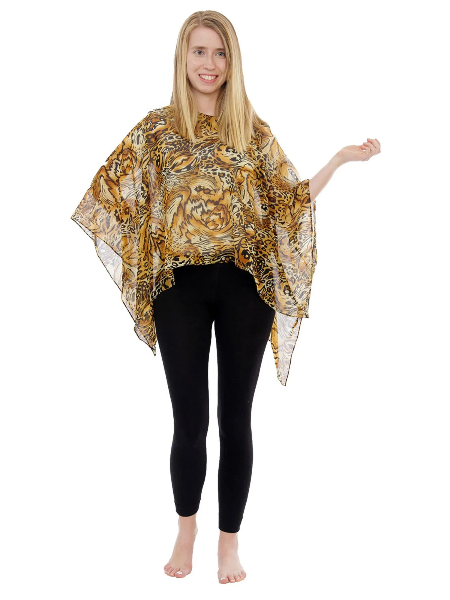 Women's Poncho, Beige Animal Print