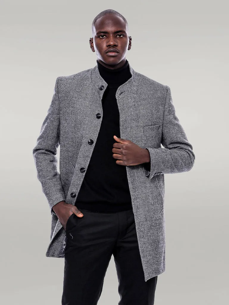 WSS Mandarin Collar Grey Short Coat  - Singen