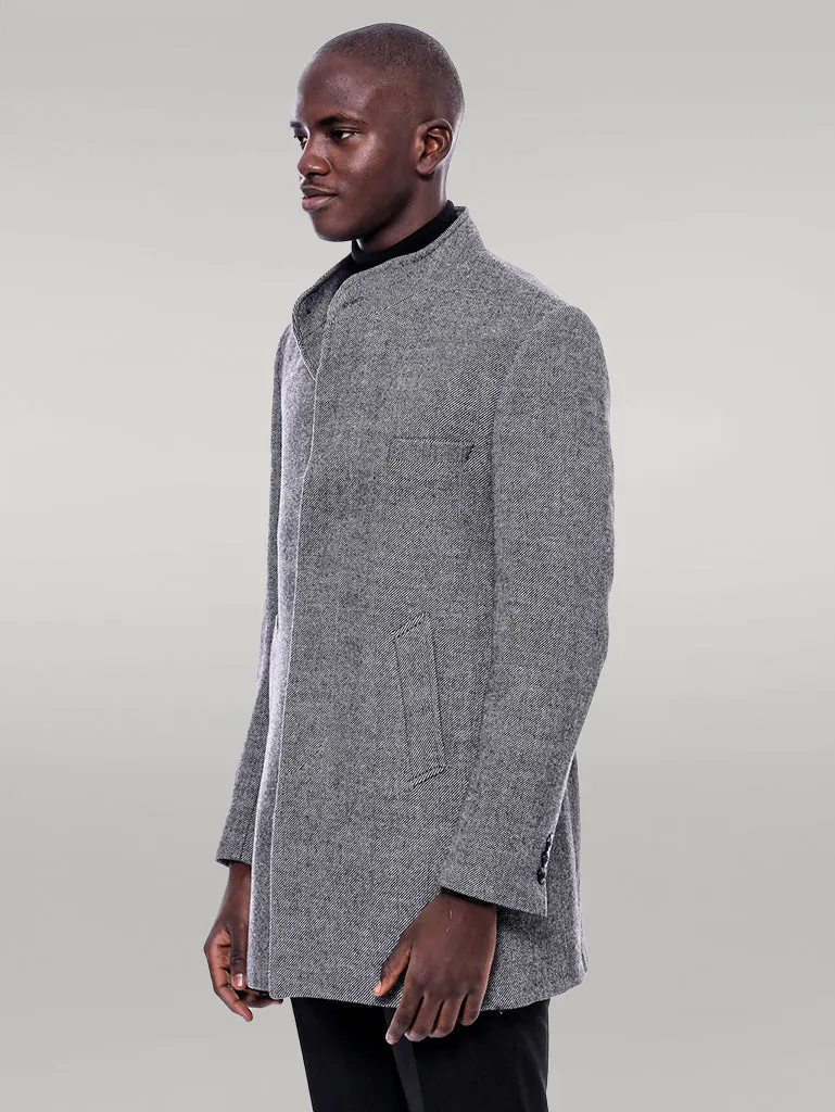 WSS Mandarin Collar Grey Short Coat  - Singen