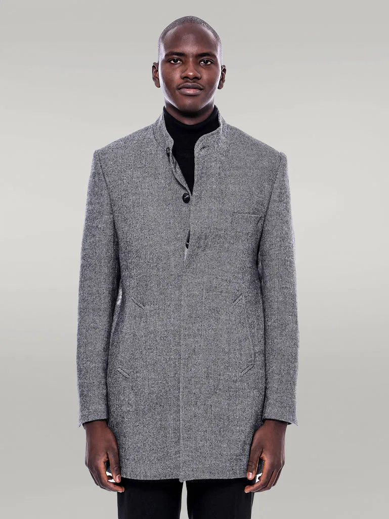 WSS Mandarin Collar Grey Short Coat  - Singen